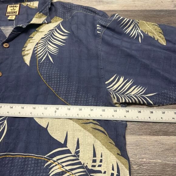 Tommy Bahama Shirt Blue Mens XL 100% Silk Palm Leaf Hawaiian Button Up Loop - Picture 6 of 8